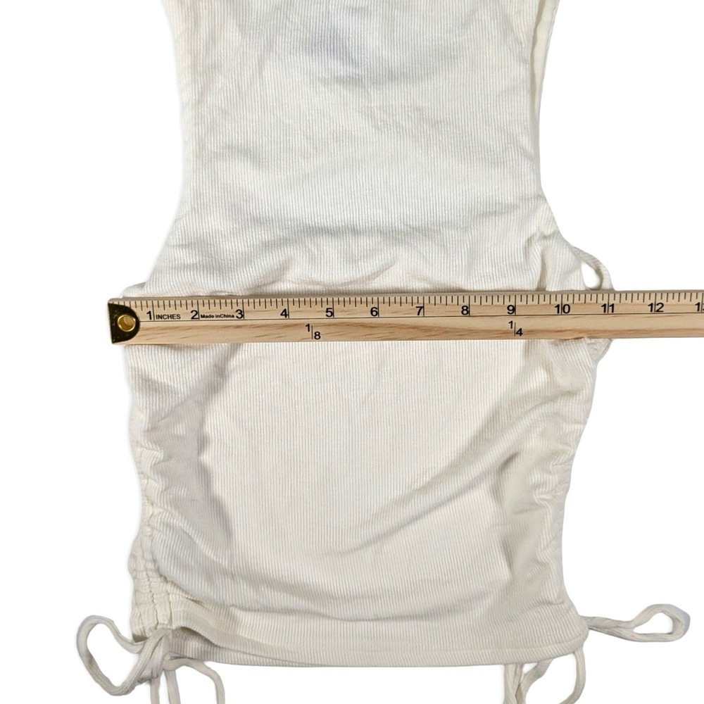 Princess Polly White Ribbed Cutout Ruched Side Tie Tank Top Size 4 - Picture 9 of 10